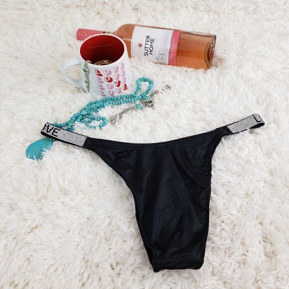 VS Black Bling Crystals Logo LOVE Sexy BRAZILIAN - Picture 5 of 7